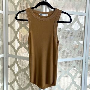 Zara camel sleeveless ribbed top